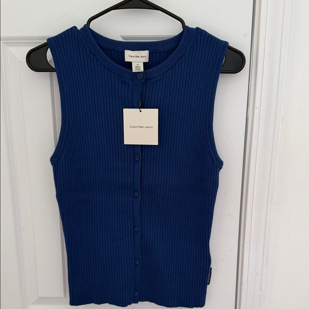 Calvin Klein Sweater Ribbed Blue Top Size Large NWT
